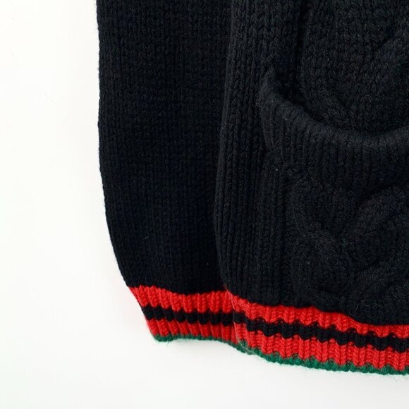 Gucci Black Wool Striped V-Neck Long-Sleeve Knitted Cardigan M Made In Italy - Picture 5 of 7